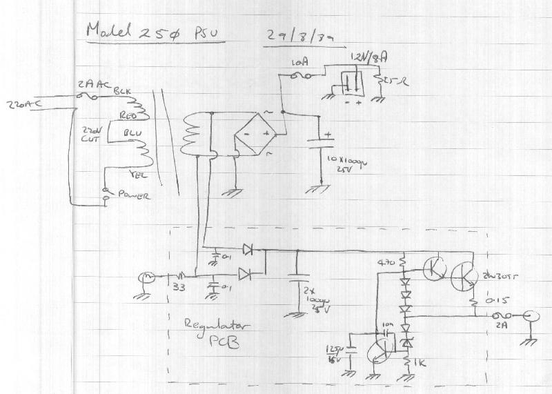 Hand-drawn schematic of Model 250 PSU